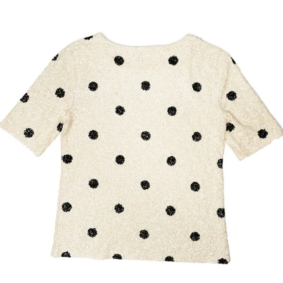 J. CREW all over sequined black and off white polka dot shirt size XS.